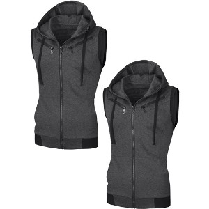 Lars Amadeus Men's Casual Zip up Drawstring Hoodie Sleeveless Vest 2 Packs - 1 of 4