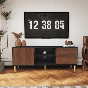 Hotraffy TV Stand up to 70+ inch, Mid Century Modern Entertainment Center with 2 Drawers,Brown - 1 of 4