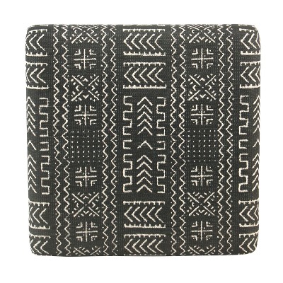 Onyx Black Metal X-Base Ottoman with African Mudcloth Cushion