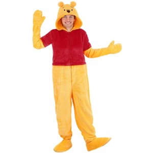 HalloweenCostumes.com Disney’s Deluxe Winnie the Pooh Costume, Adult Men and Women’s Hooded Halloween Onesie with Mittens - 1 of 4