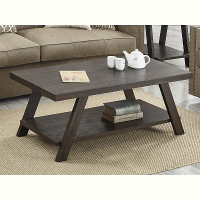 Athens Weathered Espresso Rectangular Coffee Table with Shelf