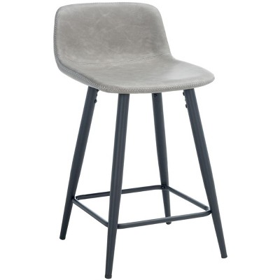 Grey and Black Saddle Style Leather Counter Stool