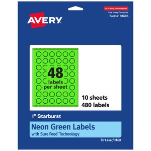 Avery Neon Green Paper Labels, 1" Starburst - 1 of 4