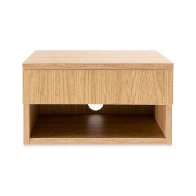 Light Oak Mid-Century Modern Floating Nightstand with Drawer