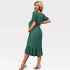 Womens Maternity Dress V Neck Short Sleeve Tie Waist Adjustable Belted Dress with Ruffled Hem - 2 of 4