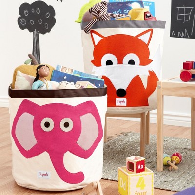 Pink Elephant Collapsible Cotton Canvas Kids Hamper