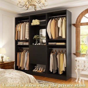 Aheaplus Freestanding Closet Organizer with Mirror and 4 Hanging Rods, Closet System with Drawers - 1 of 4