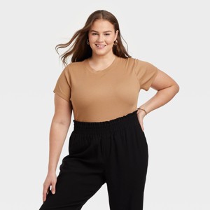 Women's Slim Fit Short Sleeve Ribbed T-Shirt - A New Day™ - 1 of 3