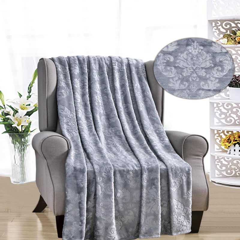 Versailles Ultra Soft Plush Contemporary Embossed Pattern All Season 50" x 60" Throw Blanket, Grey, 2 of 5