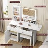Bedroom Vanity with Lights, Wooden Dresser Set, Modern Dresser with Drawers, Cabinet, Shelf and Stool for Dresser, White - 4 of 4