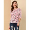 INSPIRE CHIC Women's Elbow Sleeves Boat Slim Fit Casual Stripe Animal Print Multi Floral Pattern T-Shirt - 4 of 4