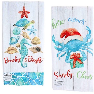 Kay Dee Designs 26.0 Inch Beachy Sandy Claws Kitchen Towel Set Ocean Crab Starfish Seahorse Kitchen Towel