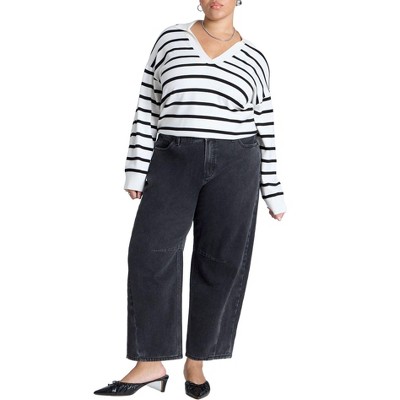 ELOQUII Women's Plus Size Dart Detail Barrel Leg Jean