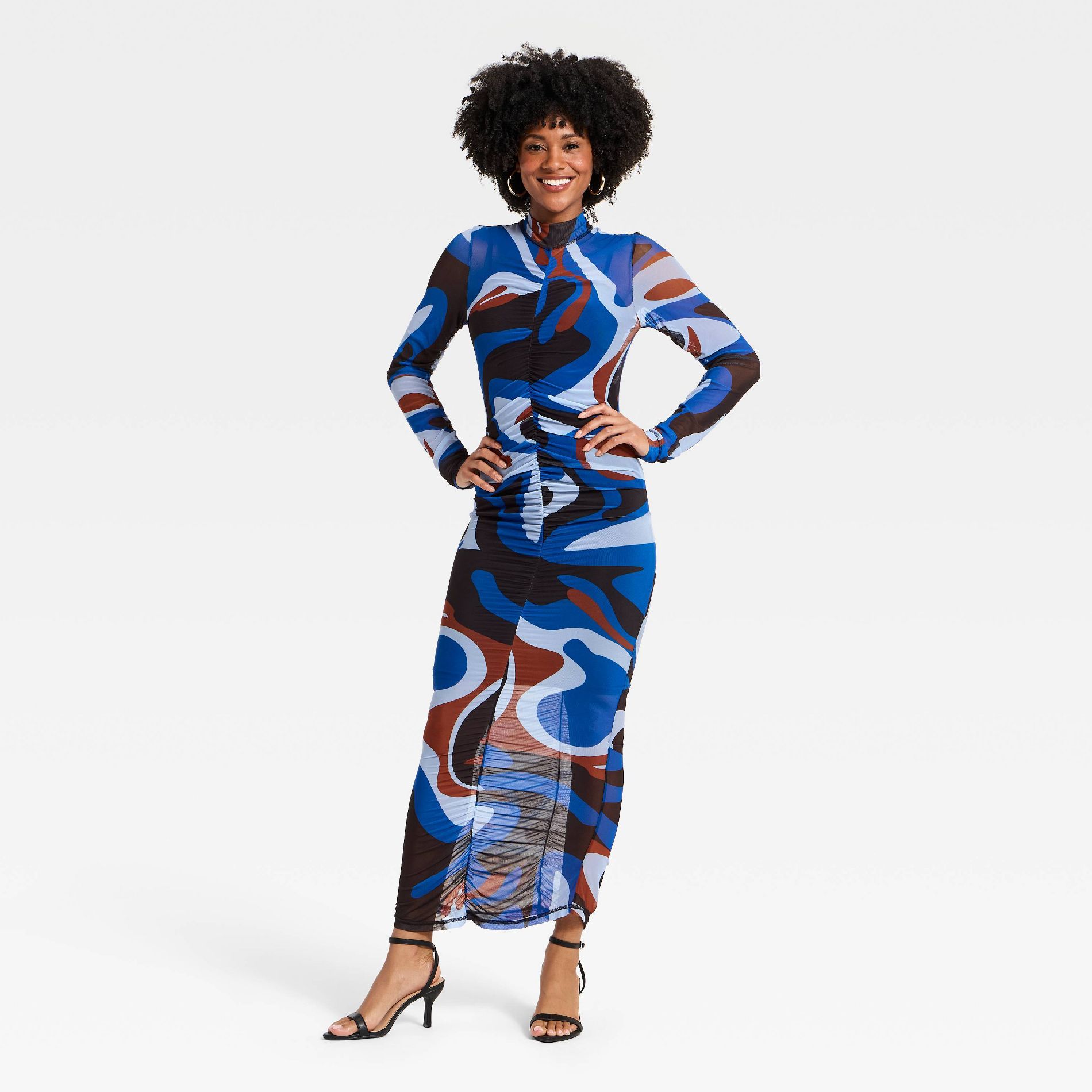 Black History Month Women's Long Sleeve Mesh Maxi Dress - Blue