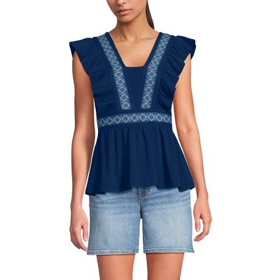 Lands' End Women's Lightweight Jersey Ruffle Peplum Top