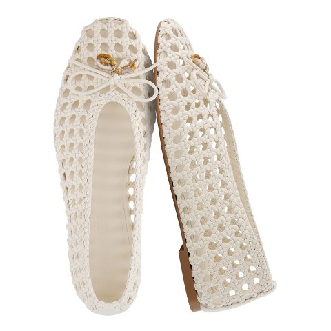 Обувь CUSHIONAIRE Witty Hand Woven Ballet Flats for Women, Comfortable Pointed Toe Flat Shoes with Bow Detail and Memory Foam, IVORY 8