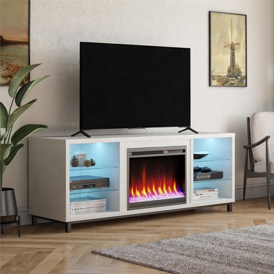 Lumina 70" Deluxe White Plaster Fireplace TV Stand with LED Shelves