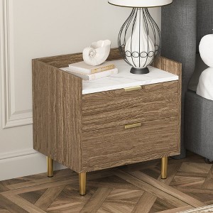 Nightstand With 2 Drawers Marbling Worktop End Table Multifunctional College Dorm End Table Bedside Furniture Wood Bedside Table - 1 of 4
