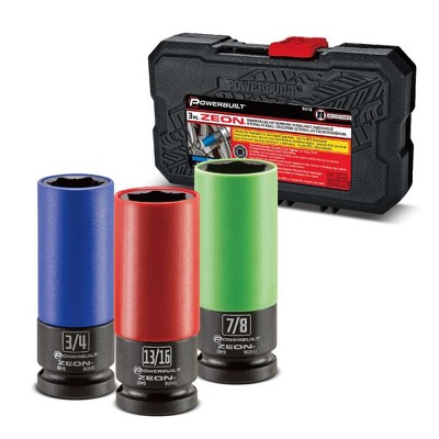 Powerbuilt 3 Piece Zeon SAE Lug Nut Socket Set for Damaged Lug Nuts