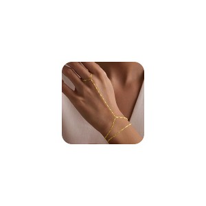 Turandoss 2PCS Gold Hand Chain Bracelet for Women - Dainty 18K Gold Layered Link Chains, Finger Ring Hand bracelets Stack, Christmas Gifts, 6+2In - 1 of 4