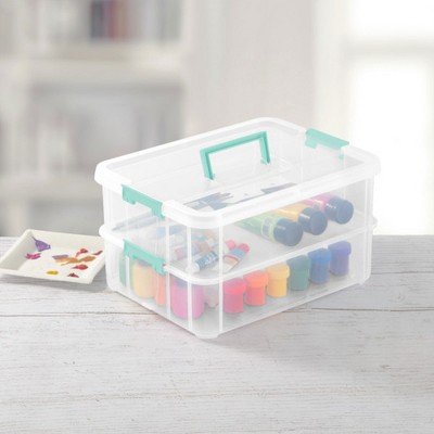 Clear Stackable Plastic 2-Tier Lidded Storage Box