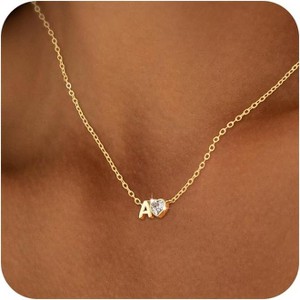 Dainty Heart Initial Necklace 14K Gold Plated A-Z Letter Pendant - 1 of 4