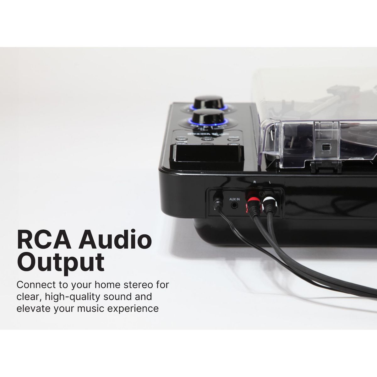 VICTOR Beacon 5-in-1 Turntable System with 3-Speed Record Player, FM Radio, Dual Bluetooth In & Out, Built-in Stereo Speakers, and Blue LED Accent - thumbnail 9