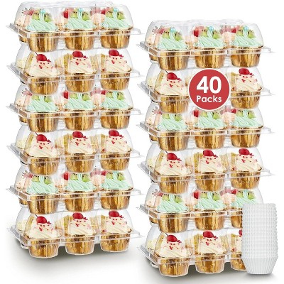 40 Sets Stackable Cupcake Containers with 240 Liners, 6 Count Plastic Cupcakes Boxes with Tall Dome Lid