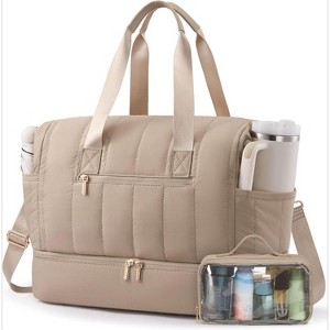 Puffer Travel Duffle Bag with Shoe Compartment, 42L Carry On for Women, Hospital and Gym Bag - 1 of 4
