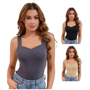 INSPIRE CHIC 3 Packs Women's Wide Strap Sweetheart Neck Undershirt Base Layer Tank Tops with Built in Bra - 1 of 4