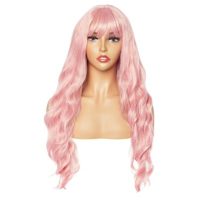 pink wig with bangs