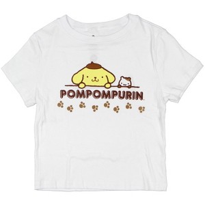 Sanrio Women's Pompompurin Puppy Paw Print Cropped Short Sleeve T-Shirt - 1 of 3