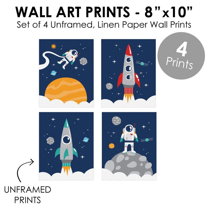 Big Dot of Happiness Blast Off to Outer Space - Unframed Rocket Ship Nursery and Kids Room Linen Paper Wall Art - Set of 4 - Artisms - 8 x 10 inches, 5 of 8