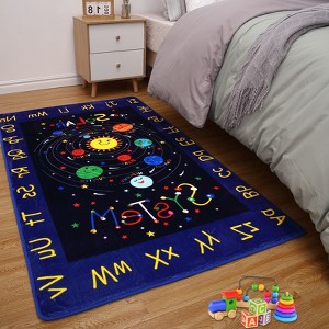 Kids ABC Rug Alphabet Nursery Rug for Playroom, Non Slip Educational Playmat Circle Carpet for Classroom, Galaxy Planets Play Rug Carpet - 1 of 4