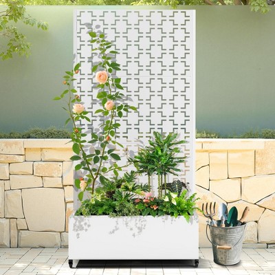 TUYOHW Metal Planter Box with Trellis, Metal Raised Garden Bed with Trellis, Garden Box for Climbing Plants, Flower