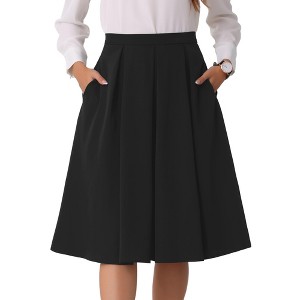 INSPIRE CHIC Women's High Waist A-Line Pocket Flare Pleated Midi Skirt - 1 of 4