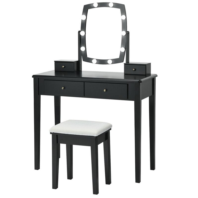 Costway Vanity Table Set with Lighted Mirror Adjustable 10 Bulbs Dresser 4 Drawer, 1 of 10