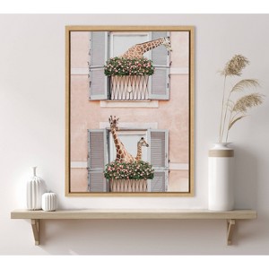 Kate & Laurel All Things Decor 18"x24" Sylvie Giraffe Neighbors Framed Canvas Wall Art by July Art Prints Zoo Animal City - 1 of 4