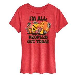 Women's - Instant Message - I'm All Peopled Out Today Mushrooms Short Sleeve Graphic T-Shirt - 1 of 4