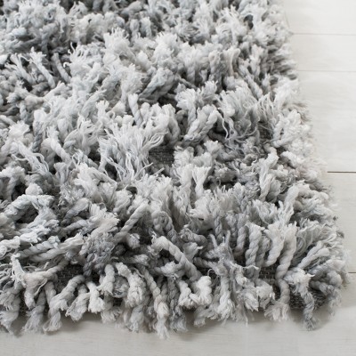 Hand-Tufted Grey Ivory Synthetic Shag Area Rug, 5' x 8'