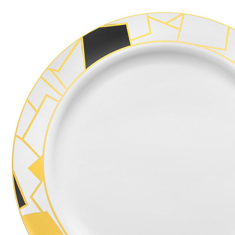 Smarty Had A Party 7.5" White with Black and Gold Abstract Squares Pattern Round Disposable Plastic Appetizer/Salad Plates (120 Plates), 2 of 8