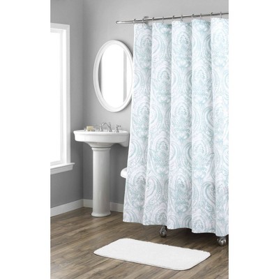 72"x72" Melina Cotton Fabric Shower Curtain Turquoise - Nicole Miller