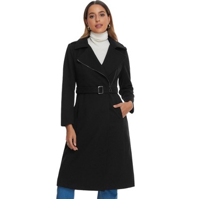 Allegra K Women's Collar Fashion Pockets Zip Winter Warm Long Trench Coats