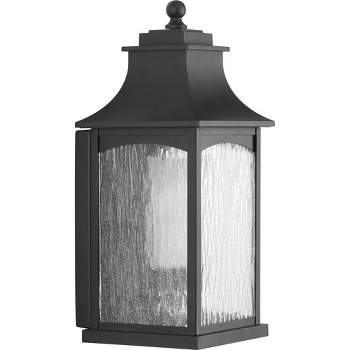 Progress Lighting Maison 1-Light Wall Lantern in Black with Etched Glass Seeded Shade