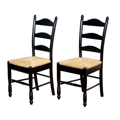 Buylateral Set of 2 Farmhouse Two Tone Ladder Back Wicker Seat Dining Chairs