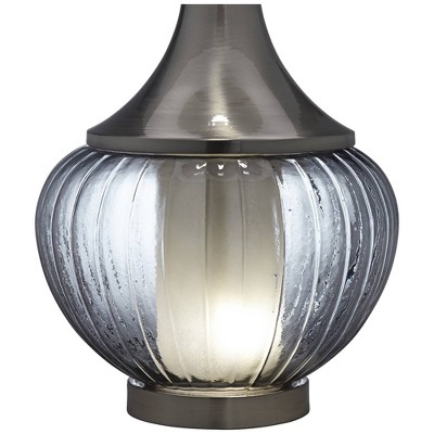 Courtney 23.5" Fluted Smoked Glass Table Lamp with White Linen Shade