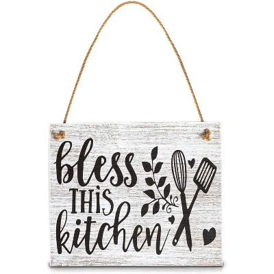 Juvale Farmhouse Hanging Wood Sign, Bless This Kitchen Home Decor (7.9 x 9.5 Inches)