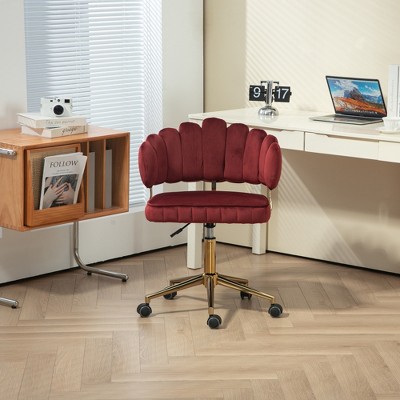 RISOKEYS Cute Office Chair with Back,Comfy Armless Office Chairs & Velvet Desk Chair with Wheels,360 Swivel Makeup Chair with Adjustable High