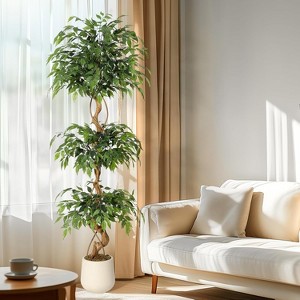 Artificial Plants Indoor, Tall Faux Olive Tree with Includes Black Tall Planter,Indoor Artificial Plant for Home Office Decor Green - 1 of 4