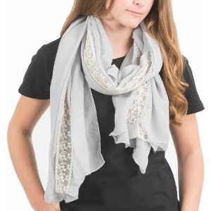 Pavilion Gift Company - Gray - 70" x 30" Lace Accent Scarf - Sweaters and Shawls - 1 of 2